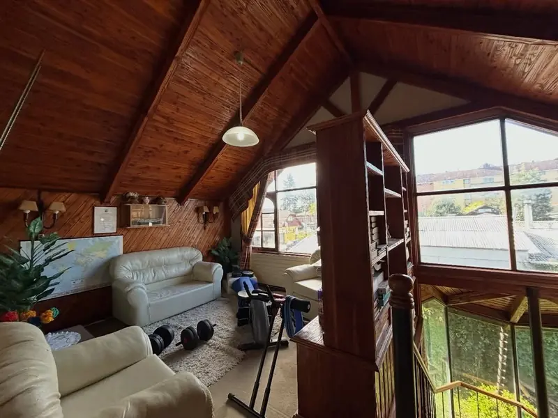 Sala de estar con cielos en madera