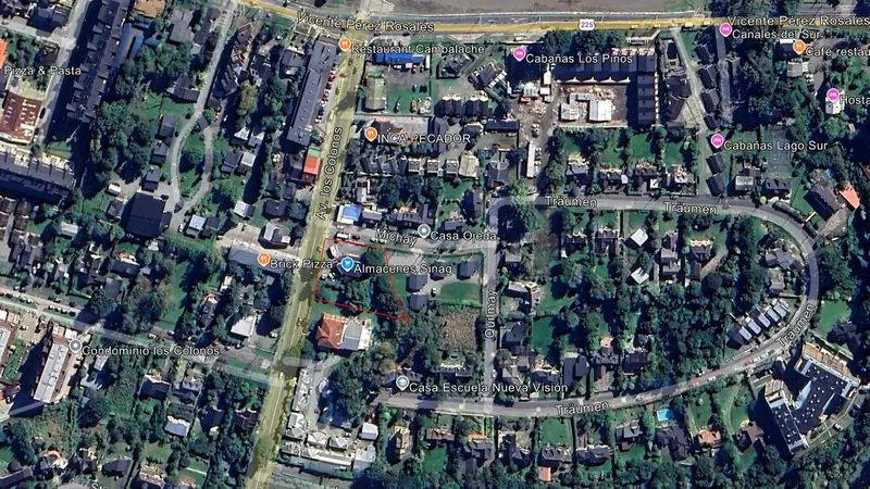 Mapa satelital referencial del terreno en Av. Los Colonos
